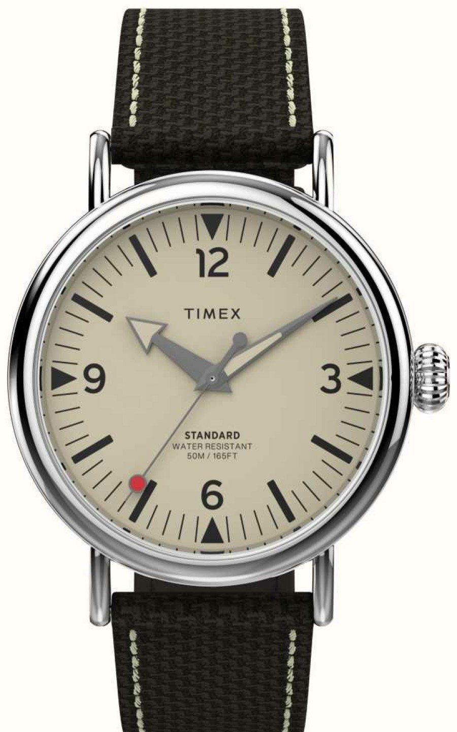 Men'S Timex | Timex Men'S Standard (40Mm) Cream Dial / Brown Fabric Leather Strap