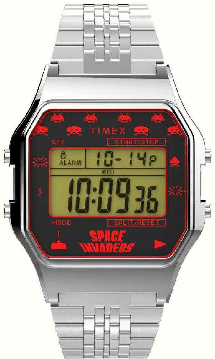 Women'S Timex | Timex 80 Space Invaders Digital Dial / Silver Tone Metal Bracelet