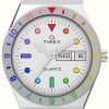 Women'S Timex | Timex Women'S Q Rainbow White Dial / Stainless Steel Bracelet