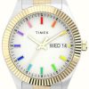 Women'S Timex | Timex Womens Legacy Rainbow White Dial Two-Tone Stainless Steel Bracelet