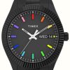 Women'S Timex | Timex Women'S Legacy Rainbow Black Dial Black Stainless Steel Bracelet