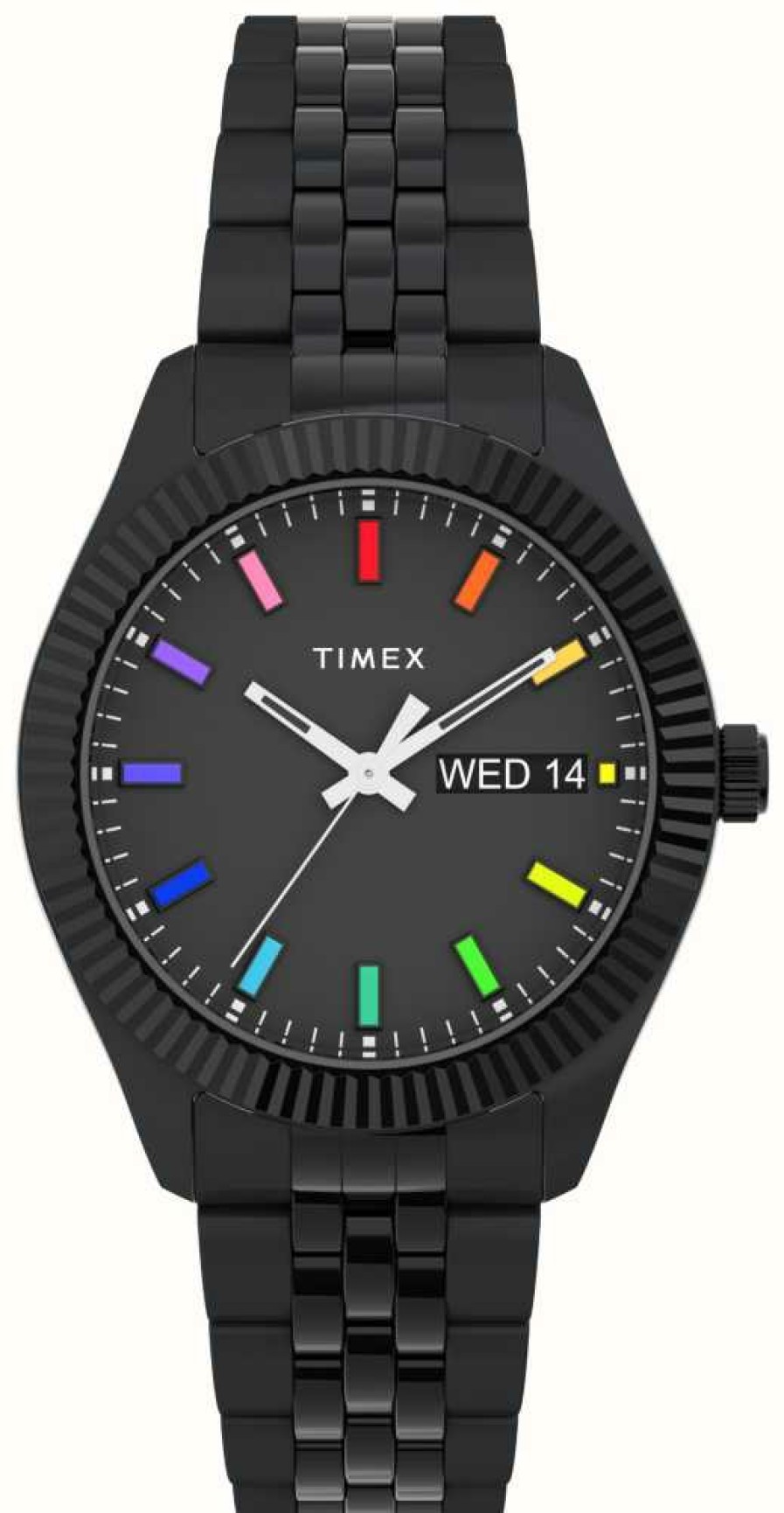 Women'S Timex | Timex Women'S Legacy Rainbow Black Dial Black Stainless Steel Bracelet