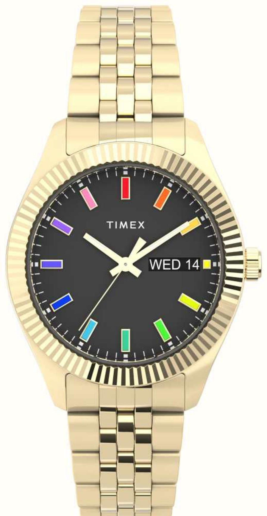 Women'S Timex | Timex Women'S Legacy Rainbow Black Dial Gold-Tone Stainless Steel Bracelet