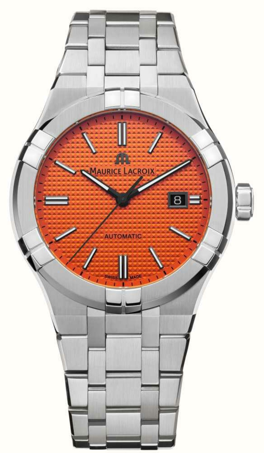 Men'S Maurice Lacroix | Maurice Lacroix Aikon Automatic Limited Summer Edition (42Mm) Orange Dial / Stainless Steel & Orange Rubber Set