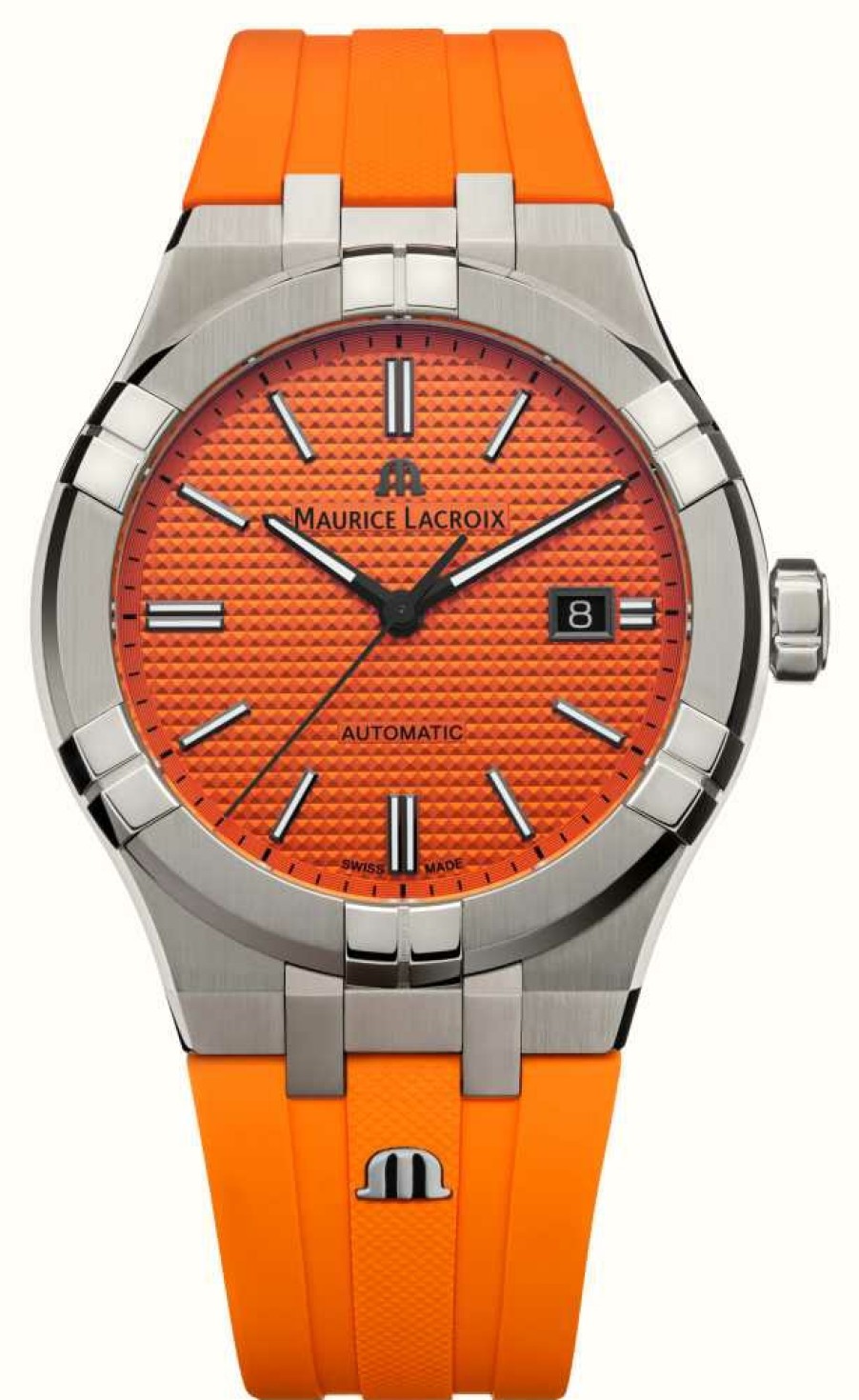 Men'S Maurice Lacroix | Maurice Lacroix Aikon Automatic Limited Summer Edition (42Mm) Orange Dial / Stainless Steel & Orange Rubber Set