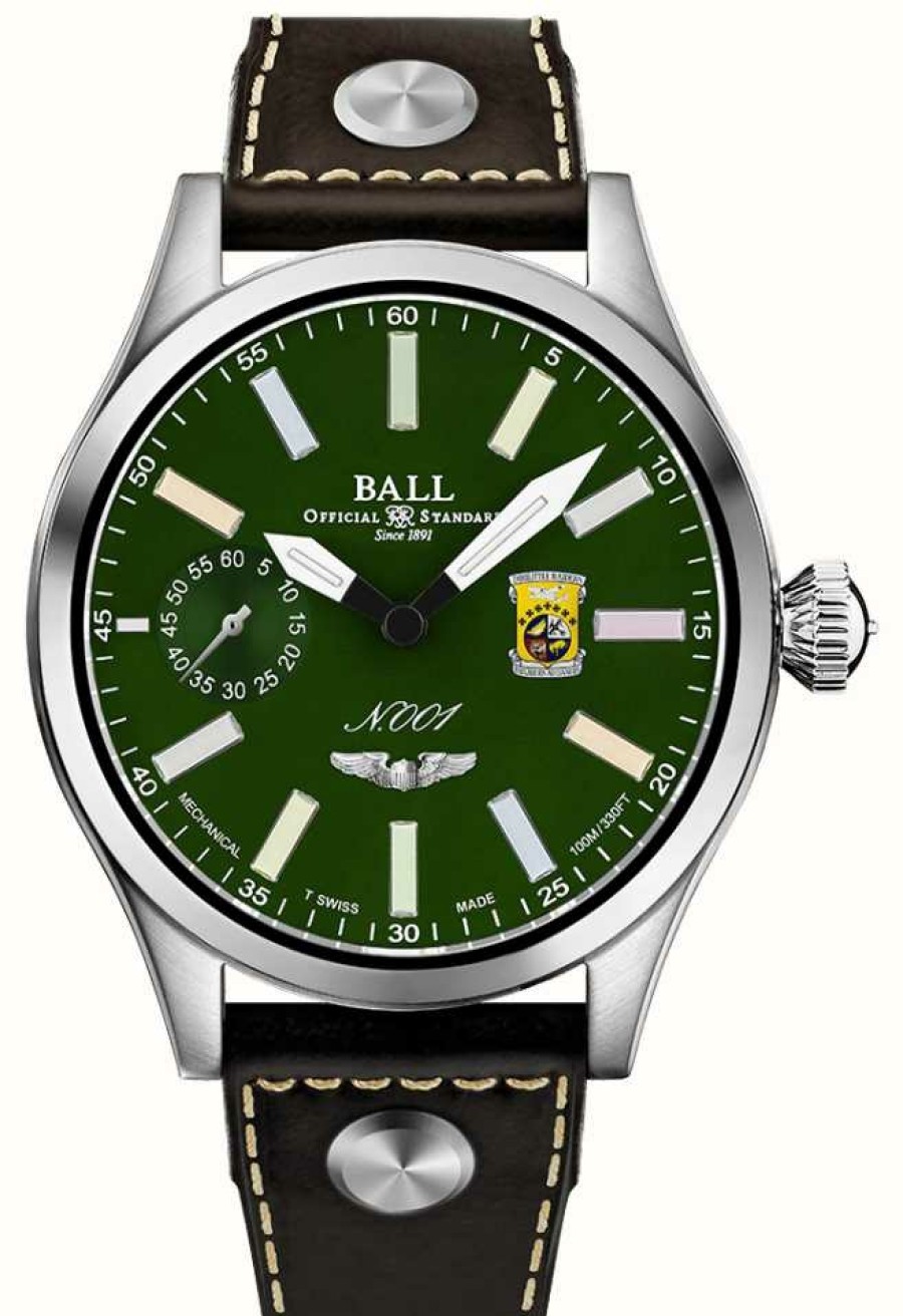 Men'S Ball Watch Company | Ball Watch Company Engineer Master Ii Doolittle Raiders (46Mm) Green Dial Rainbow Markers / Brown Leather Strap