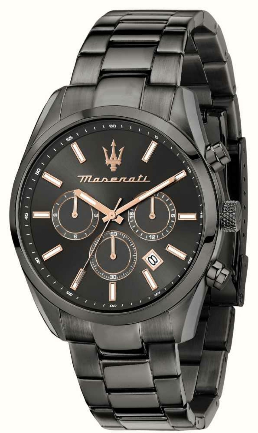 Men'S Maserati | Maserati Men'S Attrazione (43Mm) Black Dial / Black Stainless Steel Bracelet