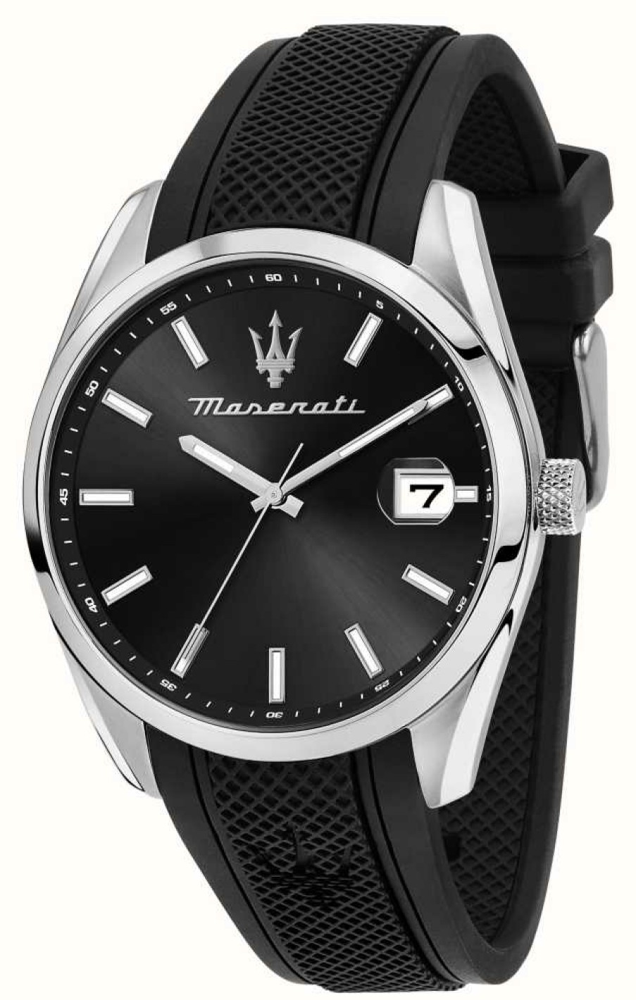 Men'S Maserati | Maserati Men'S Attrazione (43Mm) Black Dial / Black Silicone Strap