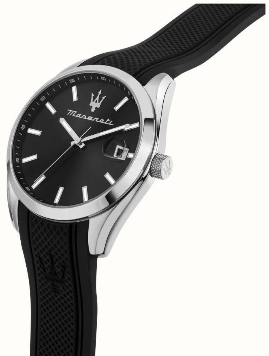 Men'S Maserati | Maserati Men'S Attrazione (43Mm) Black Dial / Black Silicone Strap