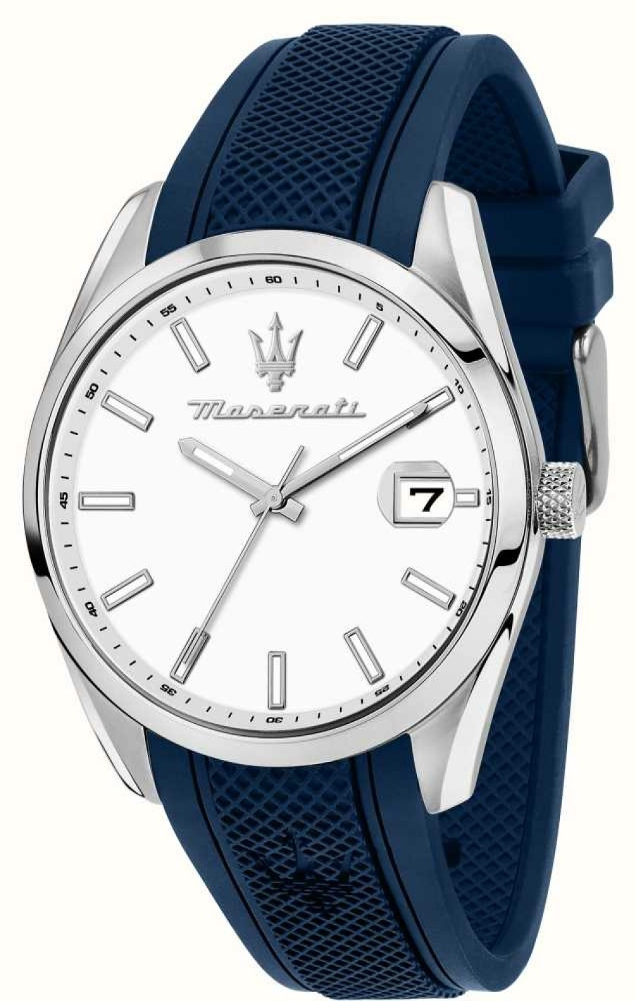 Men'S Maserati | Maserati Attrazione (43Mm) White Dial / Blue Silicone Strap