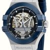 Men'S Maserati | Maserati Men'S Potenza Automatic Skeleton Dial Blue Silicone Strap