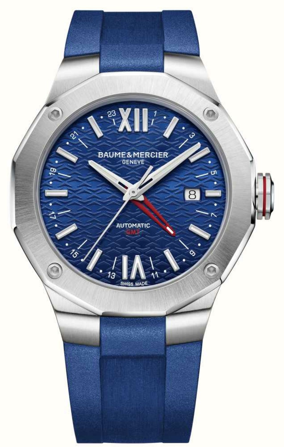 Men'S Baume & Mercier | Baume & Mercier Men'S Riviera Automatic (42Mm) Blue Dial / Blue Rubber Strap