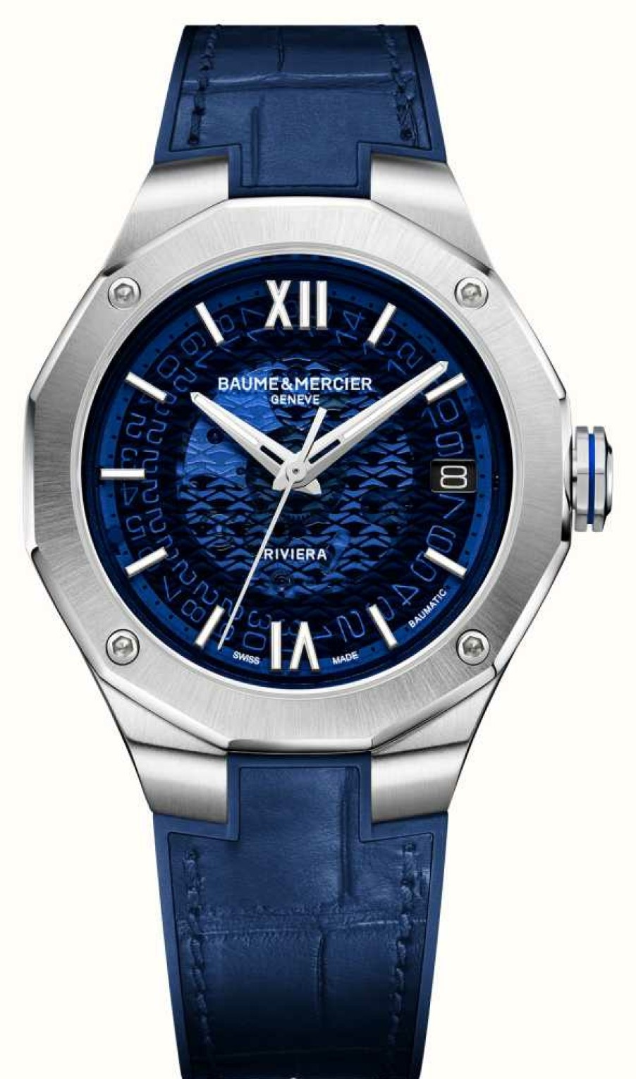 Men'S Baume & Mercier | Baume & Mercier Men'S Riviera Automatic Blue Dial / Blue Leather Strap