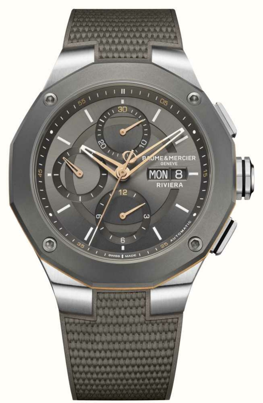 Men'S Baume & Mercier | Baume & Mercier Riviera Automatic (43Mm) Slate Grey Dial / Grey Rubber