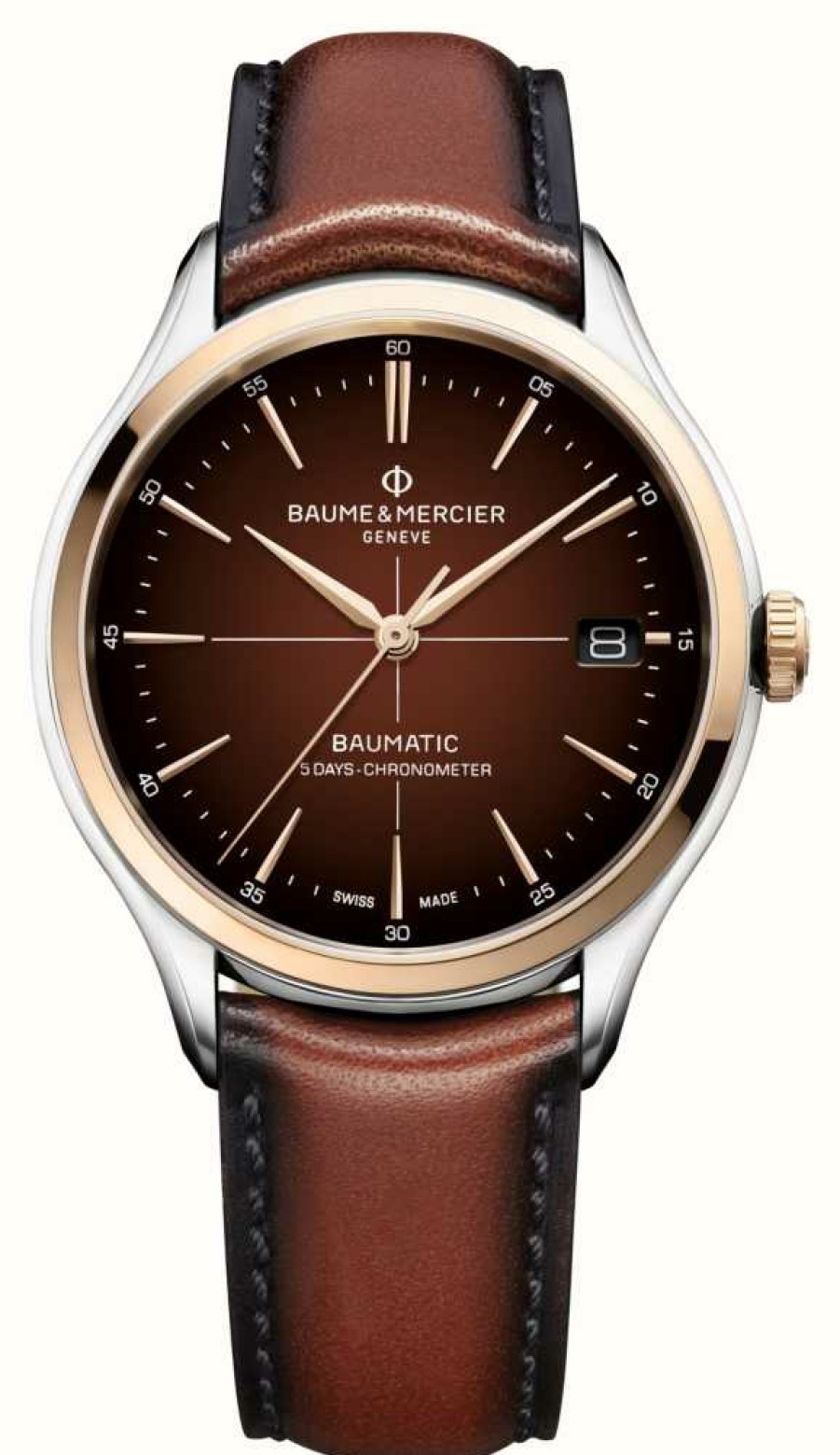 Men'S Baume & Mercier | Baume & Mercier Clifton Baumatic Cosc (40Mm) Chocolate Dial / Brown Patinated Calfskin Strap