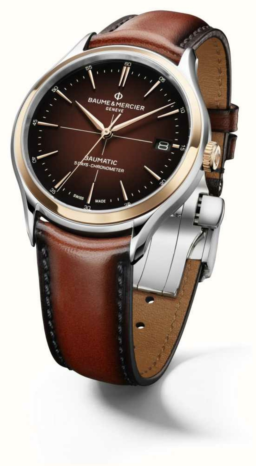 Men'S Baume & Mercier | Baume & Mercier Clifton Baumatic Cosc (40Mm) Chocolate Dial / Brown Patinated Calfskin Strap