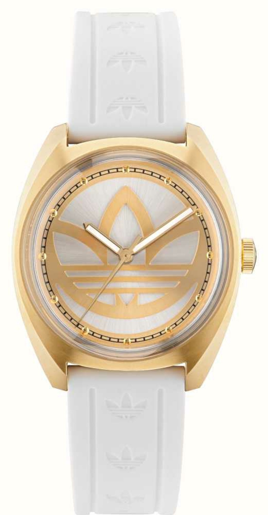 Women'S Adidas | Adidas Edition One Silver And Gold Dial White Silicone Strap