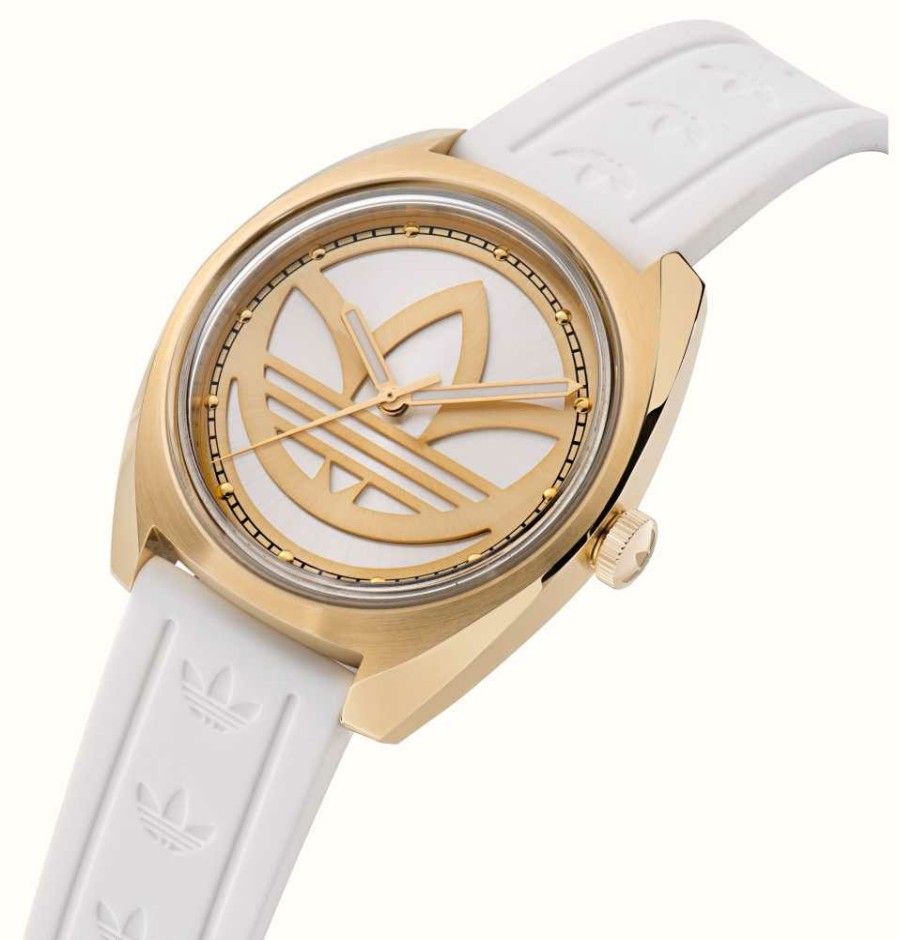 Women'S Adidas | Adidas Edition One Silver And Gold Dial White Silicone Strap