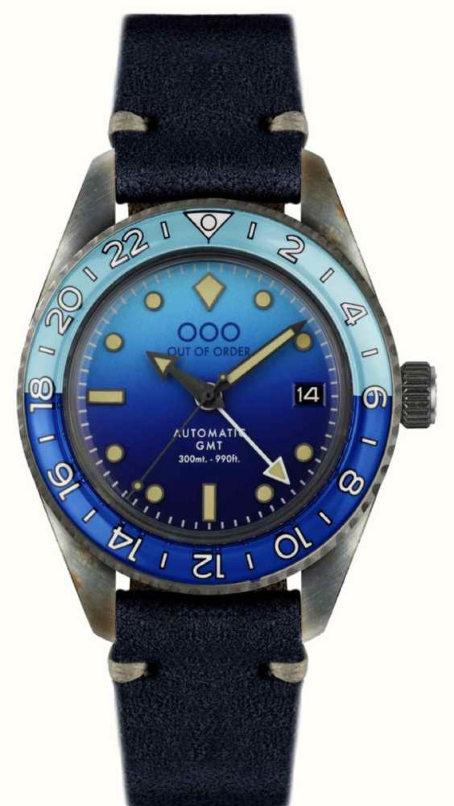 Men'S Out Of Order | Out Of Order Bomba Blu Automatic Gmt (40Mm) Blue Dial / Dark Blue Leather