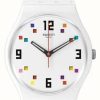 Men'S Swatch | Swatch Merry-Go-Round Squares White Dial / White Silicone Strap