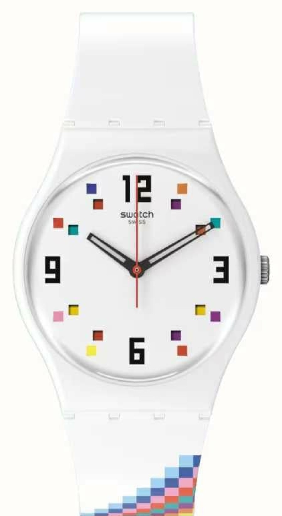 Men'S Swatch | Swatch Merry-Go-Round Squares White Dial / White Silicone Strap