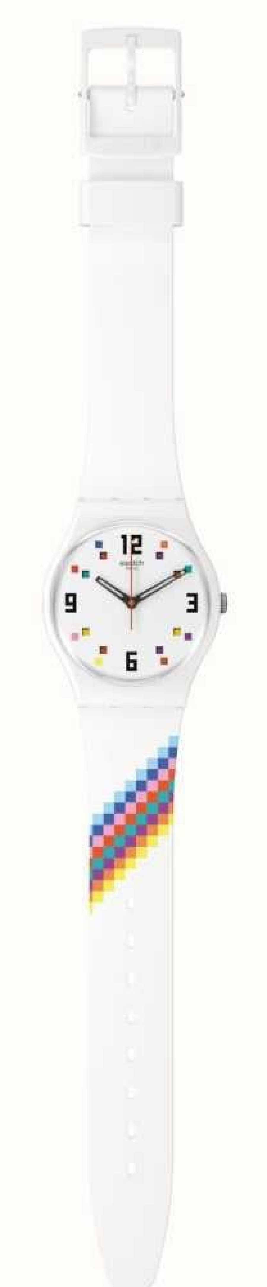 Men'S Swatch | Swatch Merry-Go-Round Squares White Dial / White Silicone Strap