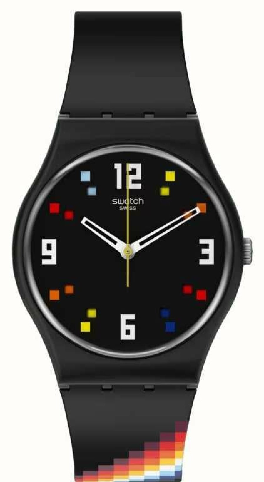 Men'S Swatch | Swatch Black Carousel Squares Black Dial / Black Silicone Strap