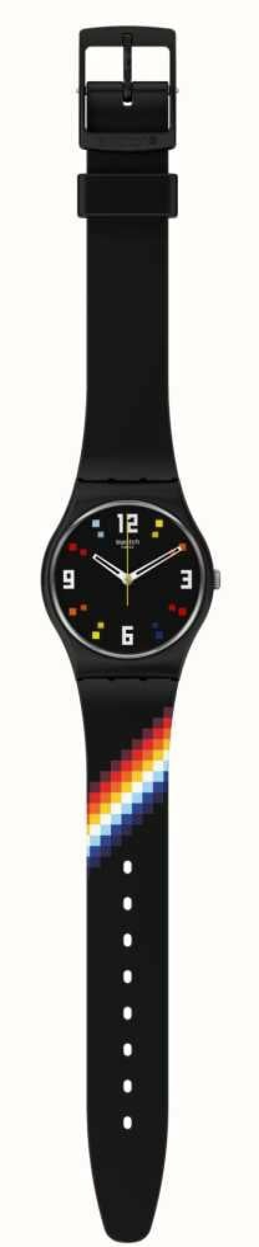 Men'S Swatch | Swatch Black Carousel Squares Black Dial / Black Silicone Strap