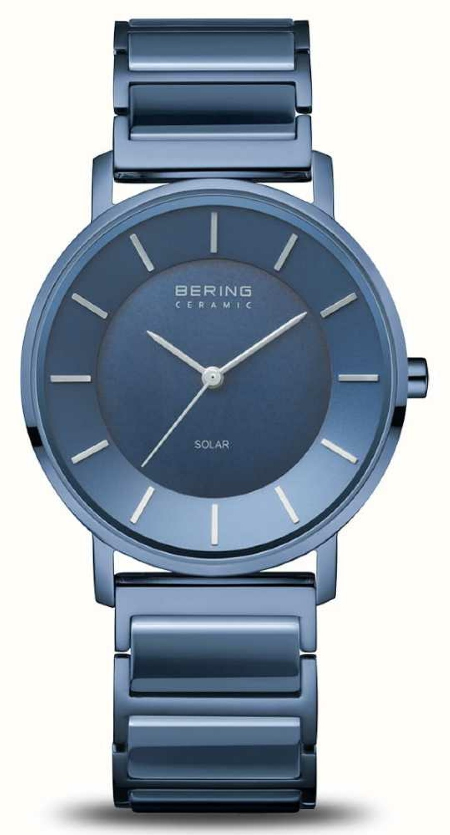 Women'S Bering | Bering Women'S Solar Blue Dial / Blue Ceramic And Stainless Steel Bracelet