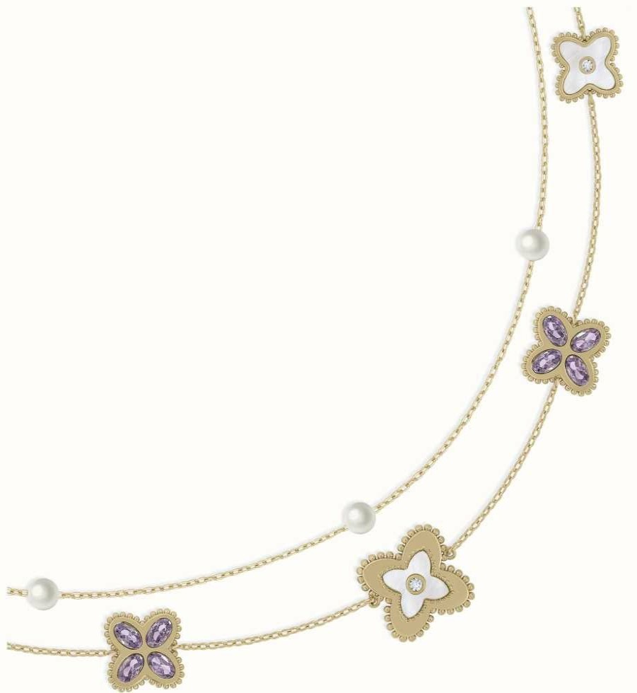 Jewelry Radley Jewellery | Radley Jewellery Gold Plated Purple Crystal Mother-Of-Pearl Double Chain Necklace