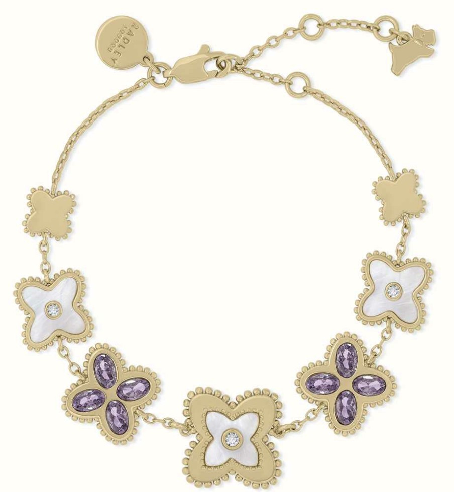 Jewelry Radley Jewellery | Radley Jewellery Gold Plated Purple Crystal Mother-Of-Pearl Flower Motif Bracelet