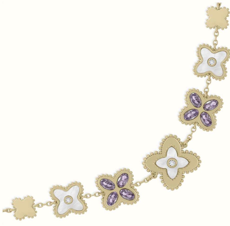 Jewelry Radley Jewellery | Radley Jewellery Gold Plated Purple Crystal Mother-Of-Pearl Flower Motif Bracelet