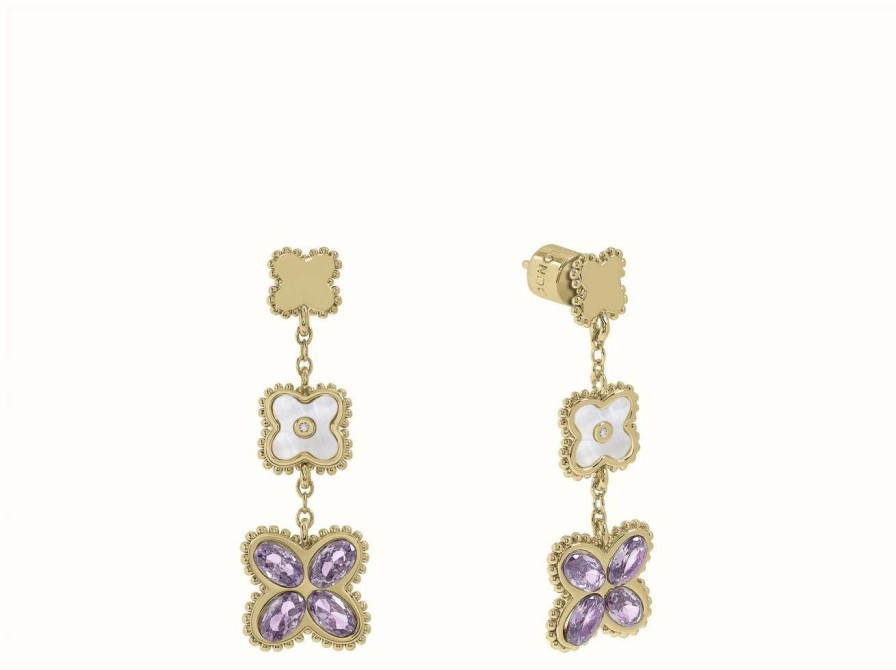 Jewelry Radley Jewellery | Radley Jewellery Gold Plated Purple Crystal Mother-Of-Pearl Drop Stud Earrings