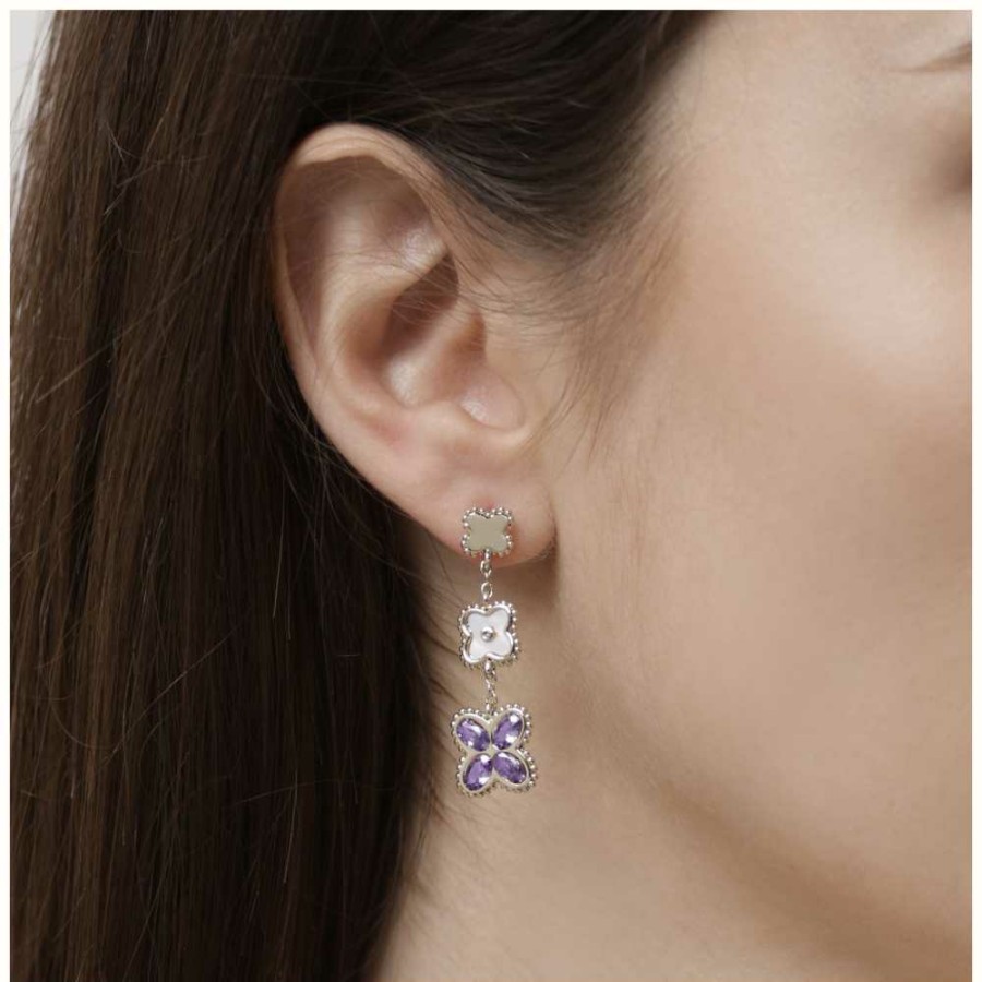 Jewelry Radley Jewellery | Radley Jewellery Gold Plated Purple Crystal Mother-Of-Pearl Drop Stud Earrings