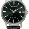 Men'S Citizen | Citizen Men'S Eco-Drive Black Dial Black Leather Strap