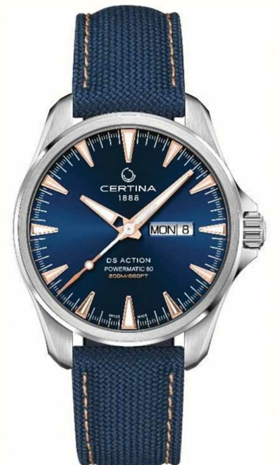 Men'S Certina | Certina Ds Action Powermatic 80 Blue Dial / Blue Fabric Leather Strap