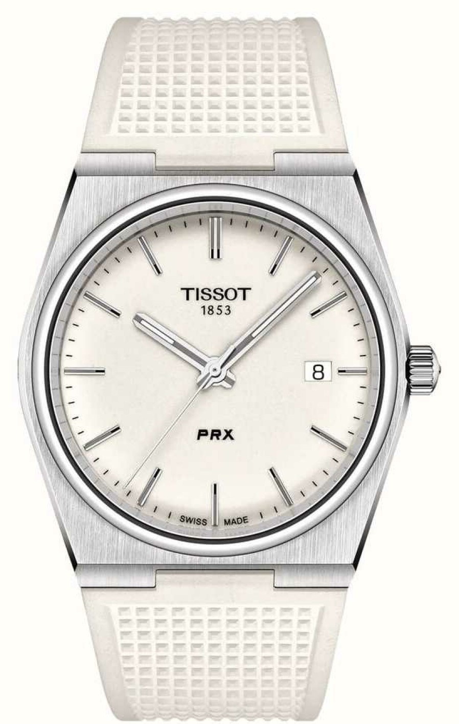 Men'S Tissot | Tissot Prx (40Mm) White Luminous Dial / White Rubber Strap