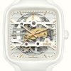 Men'S RADO | Rado True Square Automatic Skeleton (38Mm) White Dial / White High-Tech Ceramic Bracelet