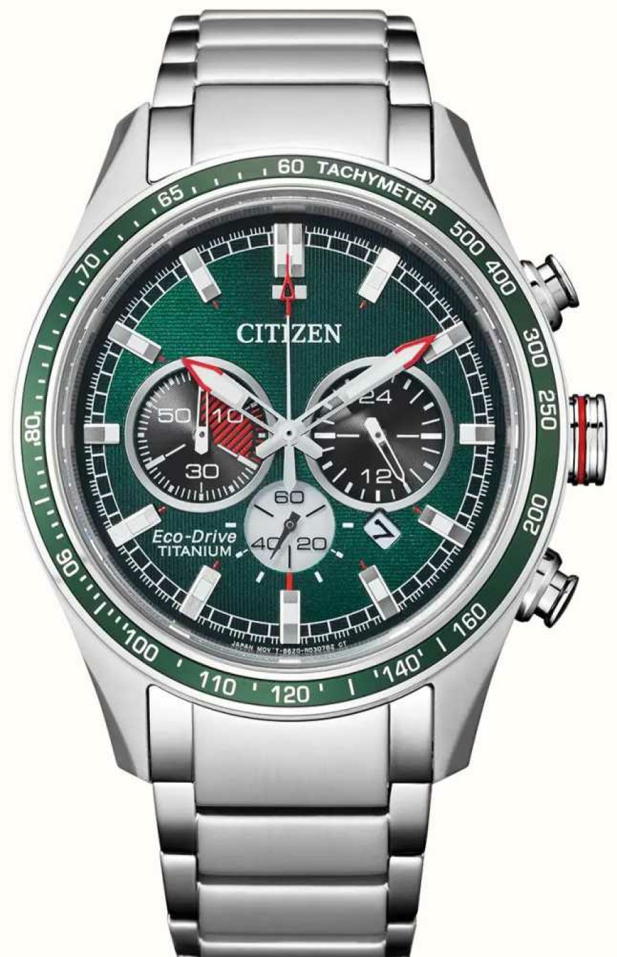 Men'S Citizen | Citizen Super Titanium Chronograph Eco-Drive Green Dial / Titanium Bracelet