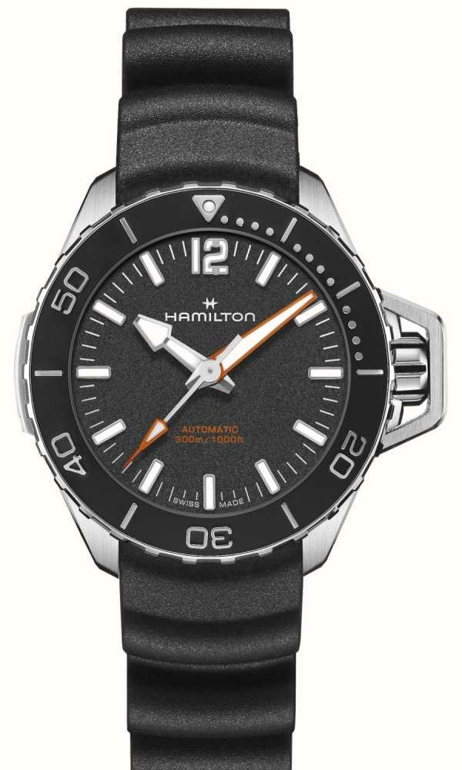 Men'S Hamilton | Hamilton Khaki Navy Frogman Automatic (41Mm) Black Dial / Black Rubber Strap