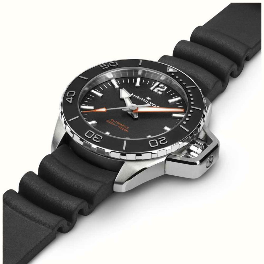 Men'S Hamilton | Hamilton Khaki Navy Frogman Automatic (41Mm) Black Dial / Black Rubber Strap