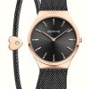 Women'S Bering | Bering Classic Polished Rose Gold Watch + Bracelet Gift Set