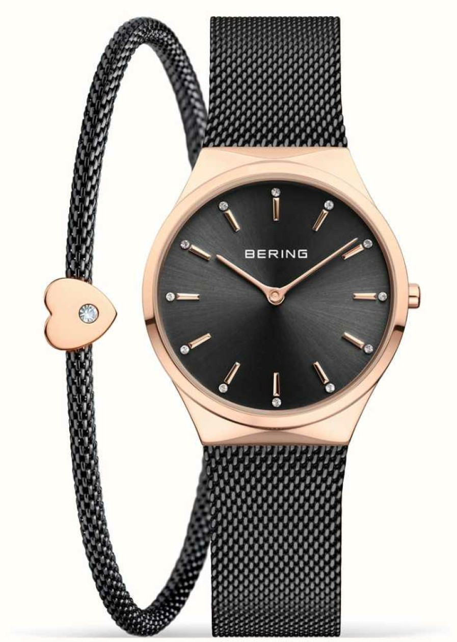 Women'S Bering | Bering Classic Polished Rose Gold Watch + Bracelet Gift Set