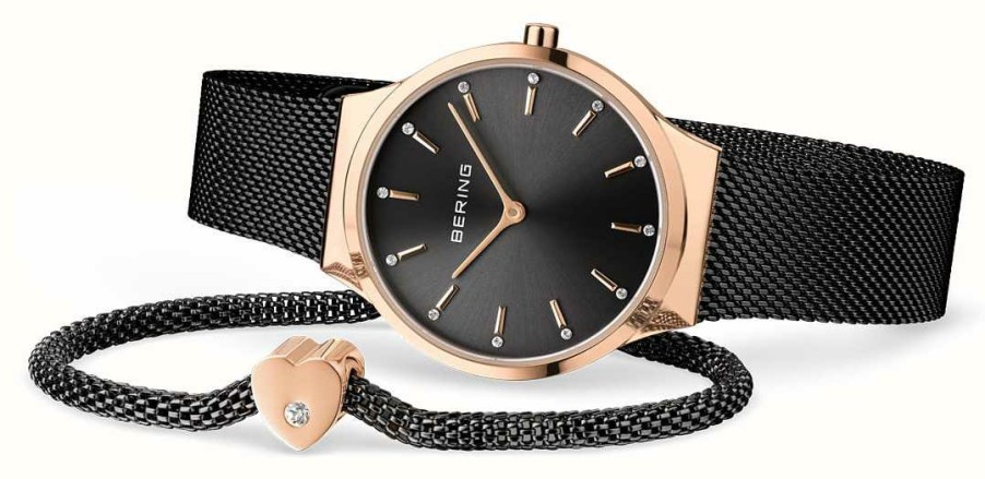 Women'S Bering | Bering Classic Polished Rose Gold Watch + Bracelet Gift Set