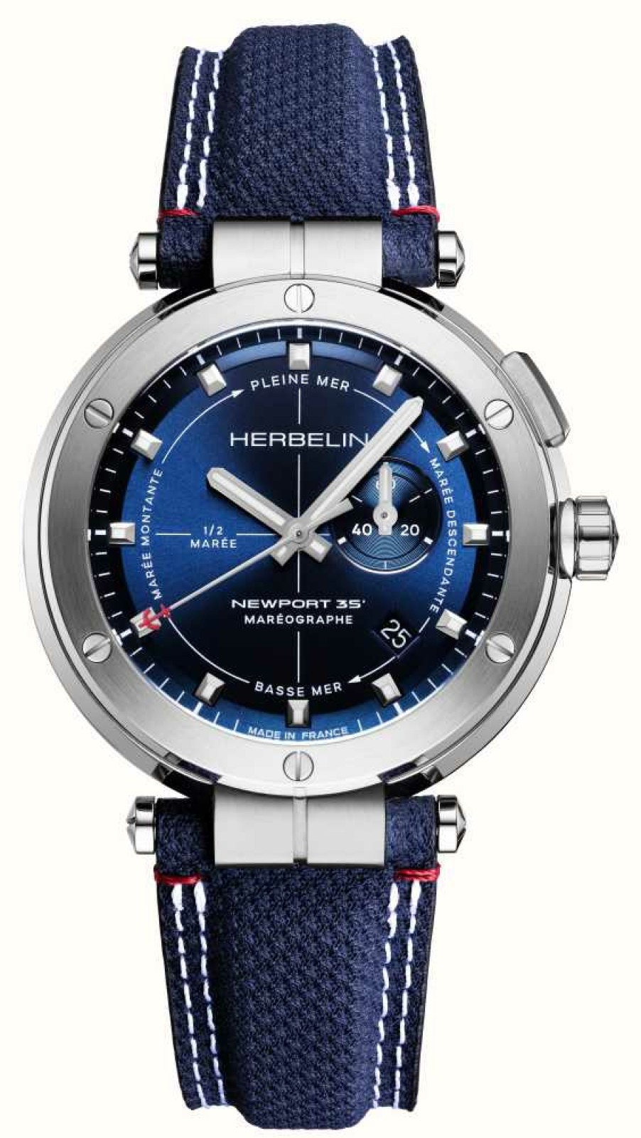 Men'S Herbelin | Herbelin Newport 35Th Anniversary Mareographe Tide Gauge (43Mm) Blue Dial / Blue Textile