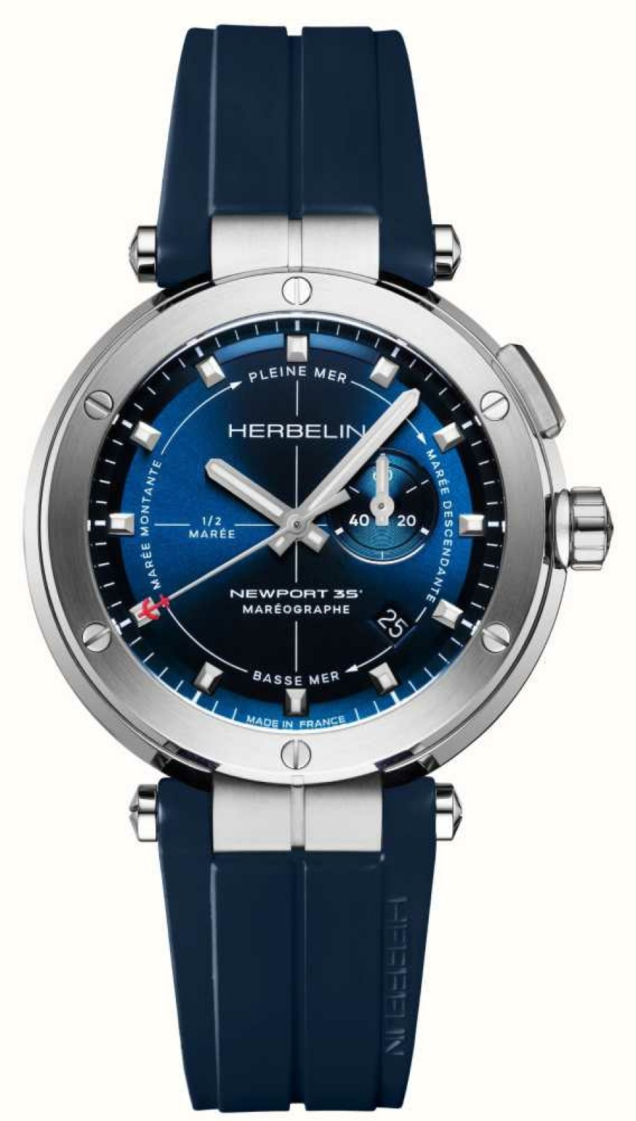 Men'S Herbelin | Herbelin Newport 35Th Anniversary Mareographe Tide Gauge (43Mm) Blue Dial / Blue Rubber