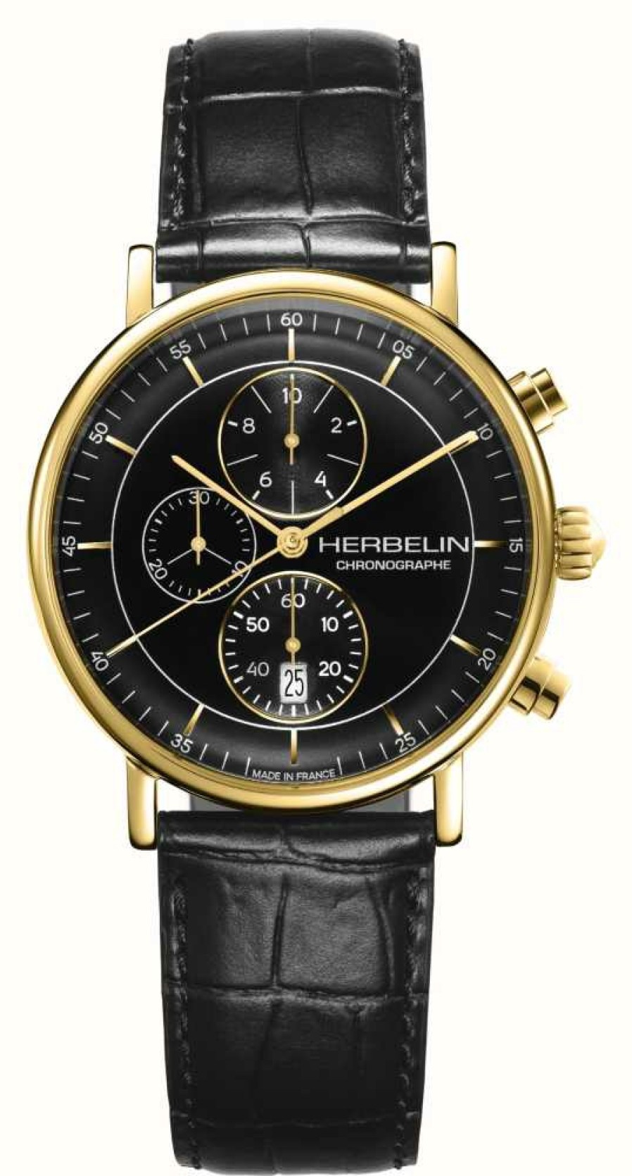 Men'S Herbelin | Herbelin Inspiration Chronograph (40Mm) Black Dial / Black Leather