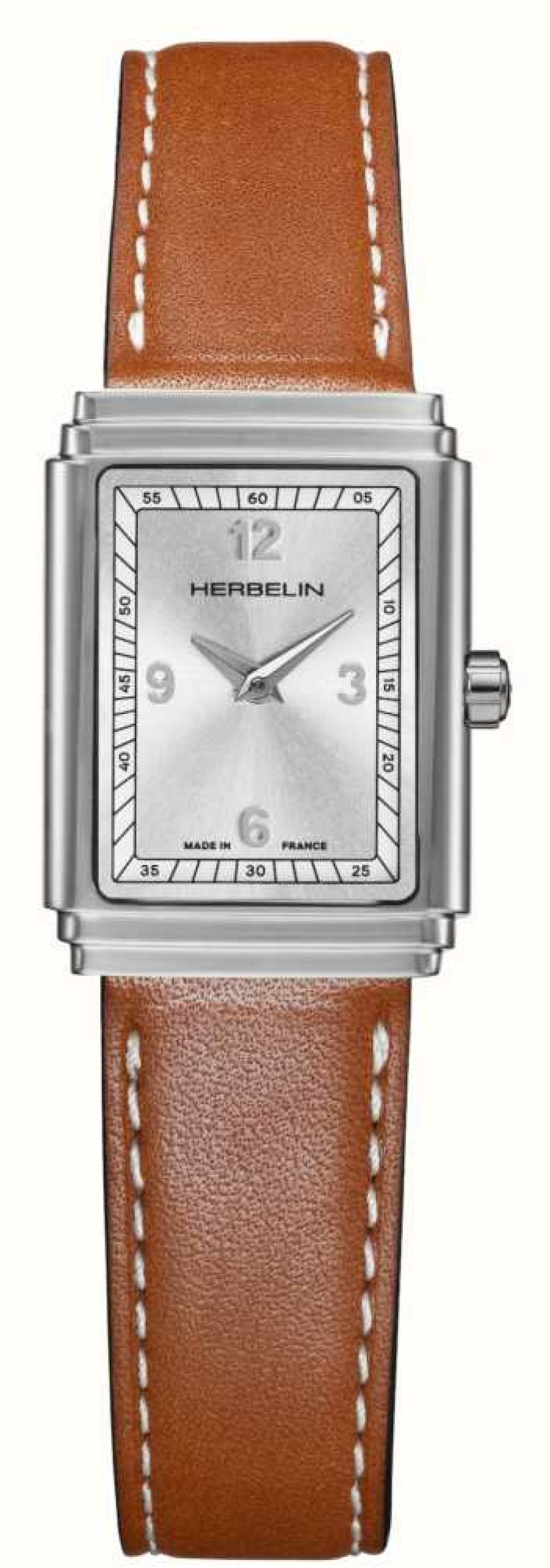 Women'S Herbelin | Herbelin Art Deco Quartz (22Mm) Silver Dial / Brown Leather