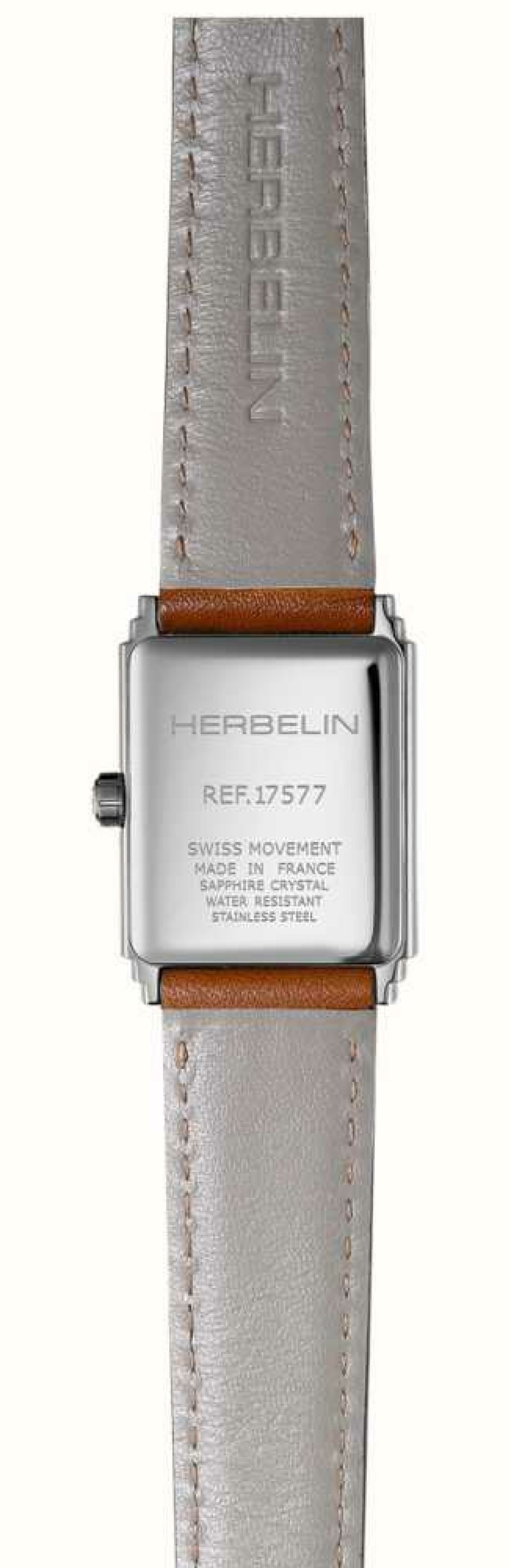 Women'S Herbelin | Herbelin Art Deco Quartz (22Mm) Silver Dial / Brown Leather