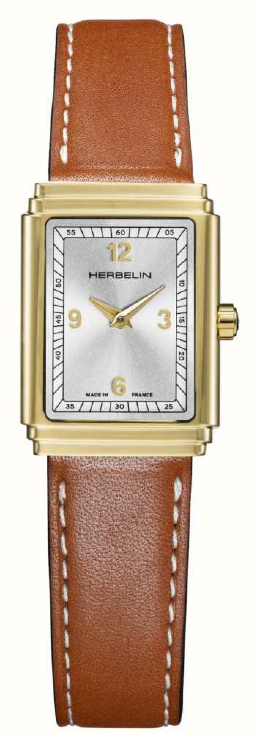 Women'S Herbelin | Herbelin Art Deco (22Mm) Silver Dial / Brown Leather